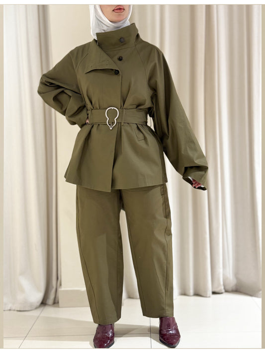 OLIVE GREEN TRENCH SET