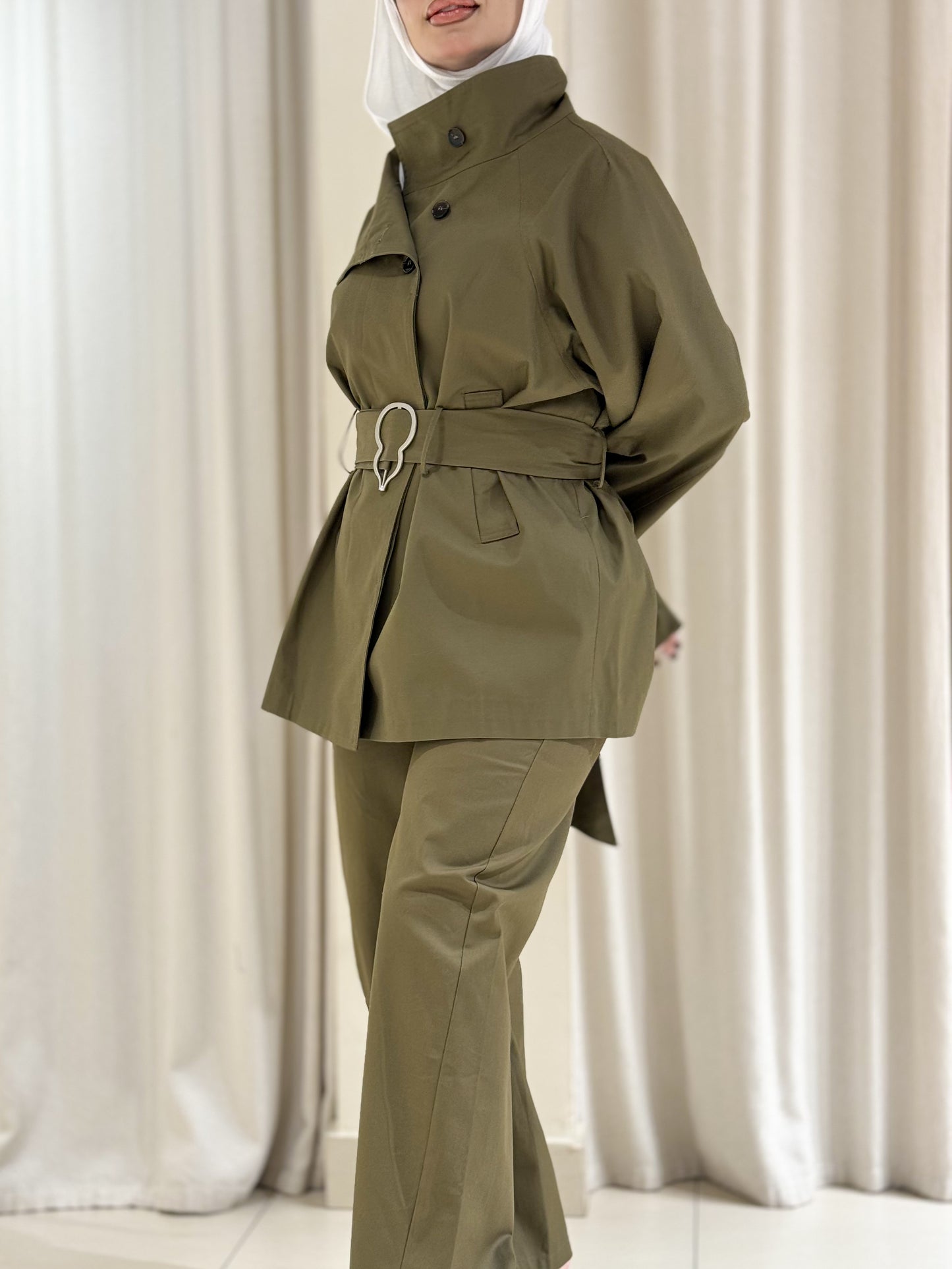 OLIVE GREEN TRENCH SET